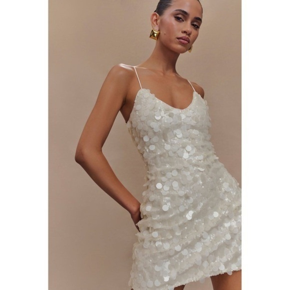 MESHKI Romilly Ivory Sequin Micro Mini Dress Bridal Party Size XS